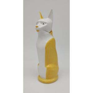 Edouard Marcel Sandoz (1881-1971) And Haviland - Yellow And White Cat-shaped Bottle 