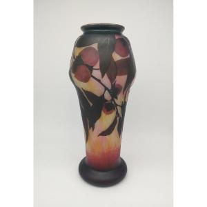 Daum Nancy - Circa 1910 - Vase Decorated With Branches And Persimmon Fruit