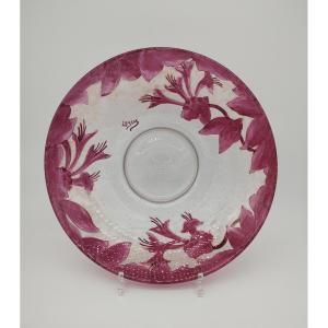 Legras - Large Bowl With Painted Decoration Of Amaryllis From The "ruby" Series