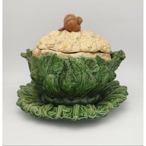 Trompe l'Oeil Terrine Depicting A Cauliflower - 19th Century