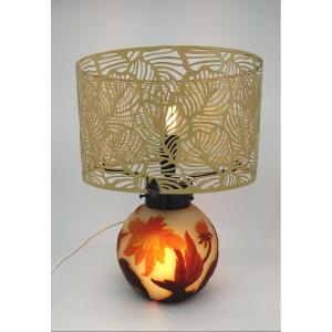 Muller Brothers - Luneville - Lamp Base Decorated With Peonies In Bloom And In Bud.