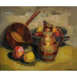 Jean-daniel Ribeyrol (1918-2005) Apples And Coppers Still Life