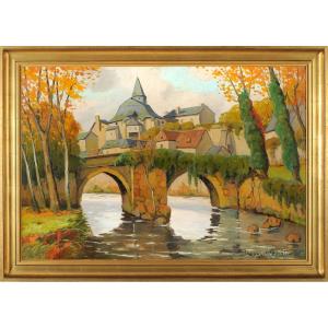 Robert Dessales-quentin (1885-1958) Large View Of Treignac Corrèze Vézère