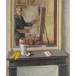 Louis Peyré (1923-2012) Self-portrait With A Yellow Meter