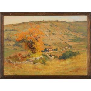 Eugène Forel (1858-1938) Landscape At Saint Cirq Lapopie Lot