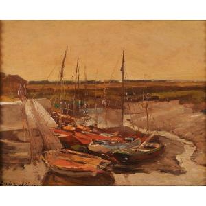 Louis Cabié (1853-1939) Fishing Boats In Marennes Oléron Royan Charente