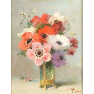 Alfred Georges Hoën (1868-1954) Anemones In A Vase Still Life