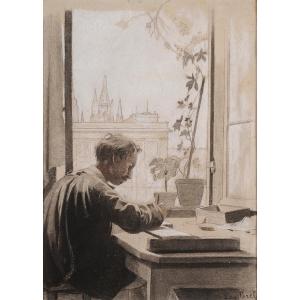 Eugène Forel (1858-1938) Portrait Of Hermann Hildebrand (1846-1926) In His Studio In Bordeaux