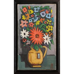 Maurice Albe (1900-1995) Flowers In An Ochre Glazed Pitcher