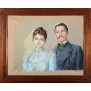 Jules Aviat (1844-1931) Portrait Of A Pastel Couple Périgueux Bordeaux