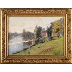 Georges Darnet (1859-1936) View Of The Isle At The Charriéras Mill, Périgueux