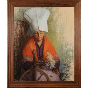 Berthe Hainaut (c. 1883–1976) A Woman From île d'Oléron At Her Spinning Wheel