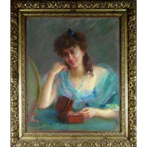 Pastel Painting By Jeanne Pinot, 19th Century