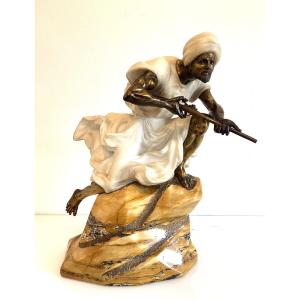 Gori "orientalist Hunter" Bronze And Marble Art Nouveau 