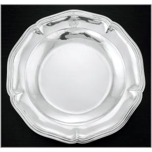Pierre-françois Gogly: Rare 18th Century Sterling Silver Round Dish Paris 1775 - Coat Of Arms