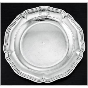 Philippe Belzon : Rare Solid Silver Round Dish XVIIIth Century Crown Marquis Nantes 1765