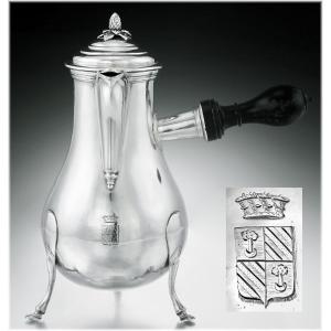 Vve Platel: Rare 18th Century French Solid Silver Coffee Pot With Coat Of Arms - Nancy 1782-86