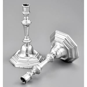 Jean-louis Durel : Rare Pair Of Solid Silver Candlesticks Normandy Granville 1751-54