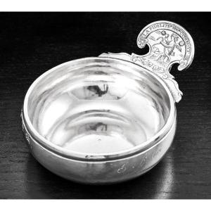 Lamoureux :  Rare 18th Century French Solid Silver Wine Taster Rouen 1777 "fidelity Leads Me"