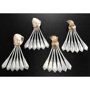 Henin & Compere: 24-piece Sterling Silver Vermeil Flatware Set / Dessert Service