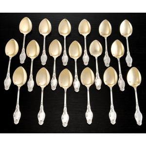 Lambert: Sterling Silver Vermeil Ice Cream Service For 18 Guests Art Nouveau Poppies Pattern