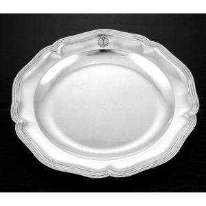 Eloi Guerin: 18th Century French Solid Silver Round Platter Paris 1753