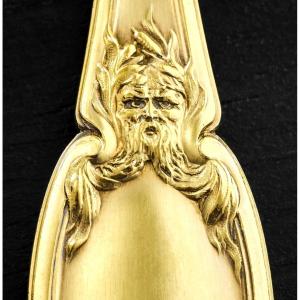 Risler & Carre : Vermeil Sterling Silver Ice Cream Service - Mascarons Green Man