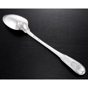 Roche: Large Solid Silver Stewing Spoon, Coat Of Arms Of Grenoble, 1751-52