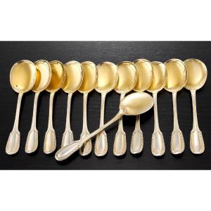 Puiforcat : Vermeil Sterling Silver Ice Cream Service St. Louis XVI Style, Suffren Pattern