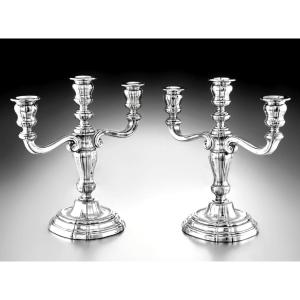Henin & Cie: Pair Of 18th-century Silver Three-branch Candelabra