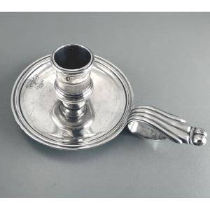 Jean Mauzié: Extremely Rare Solid Silver Hand Candlestick Paris 1728 Armoiries