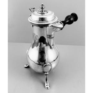Pigeron: Important Solid Silver Chocolatière Paris 1772 Armoiries