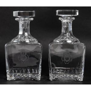 Baccarat Crystal Factory. Pair Of Art Deco Whiskey Decanters