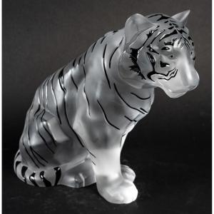 Lalique Large Sitting Tiger Sculpture Numbered Edition