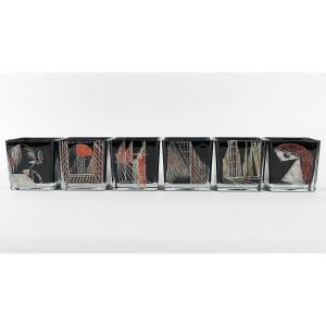  Anatole Riecke. Creation Of 1959 Set Of 6 Table Vases.  Abstract Art Deco Decorations.