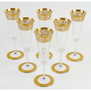 Cristallerie Saint Louis Set Of 6 Flutes “thistle Gold” Model