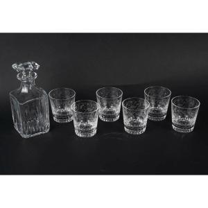 Baccarat Crystal Charme Model Whiskey Service, Carafe And 6 Goblets