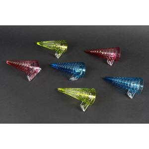 Cristallerie De Saint Louis 6 "cul Sec" Colombine Model, New In Color With Their Supports