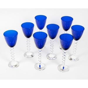 Baccarat Crystal Glass Model Véga, 8 Blue Wine Glasses