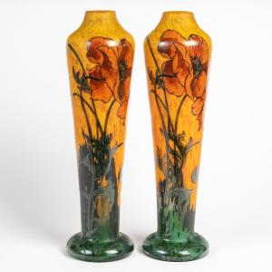 François Théodore Legras, Pair Of Poppy Vases