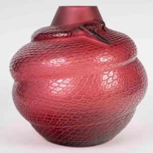 Lalique France, Red Serpent Vase, New With Original Box