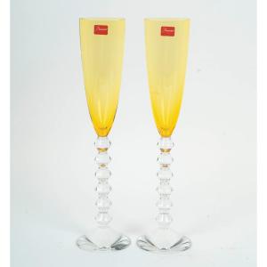 Baccarat Crystal, 2 Vega Flutissimo Model Flutes, New In Their Boxes