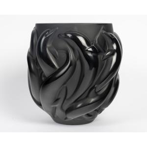 Maison Lalique France, Dolphin Vase, Black And Numbered. Limited Edition.