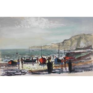 René Prin (1905-1985): The Beach At Yport