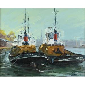 Jean Quéméré (born In 1942): Rouen, Tugboats At Quay