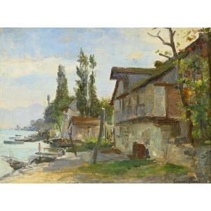  Georges Binet (1865 - 1949): Village On The Shores Of The Lake 
