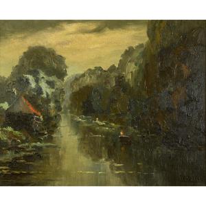  René Prin (1905 - 1985): The Boat On The Eure