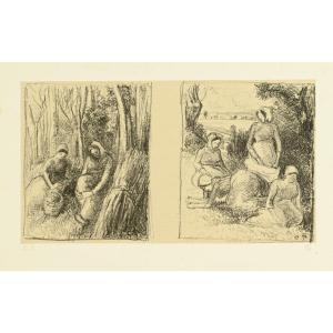  Camille Pissarro (1830 - 1903): Woodcutters And Group Of Peasant Women