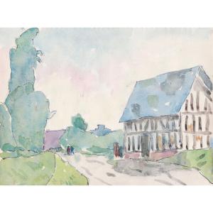  René Sautin (1881 - 1968): Half-timbered House - The Suspension Bridge, Les Andelys