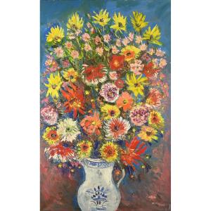 Micheline Masse (1932-2017) - Bouquet Of Flowers In An Earthenware Pitcher